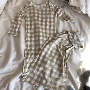 Solly baby gingham pajama gown- ties at bottom